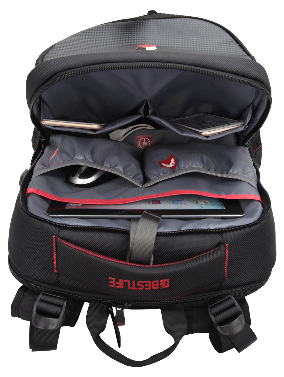 BestLife Snake Eye Gaming-Rucksack schwarz/rot für Geräte bis 17 Zoll