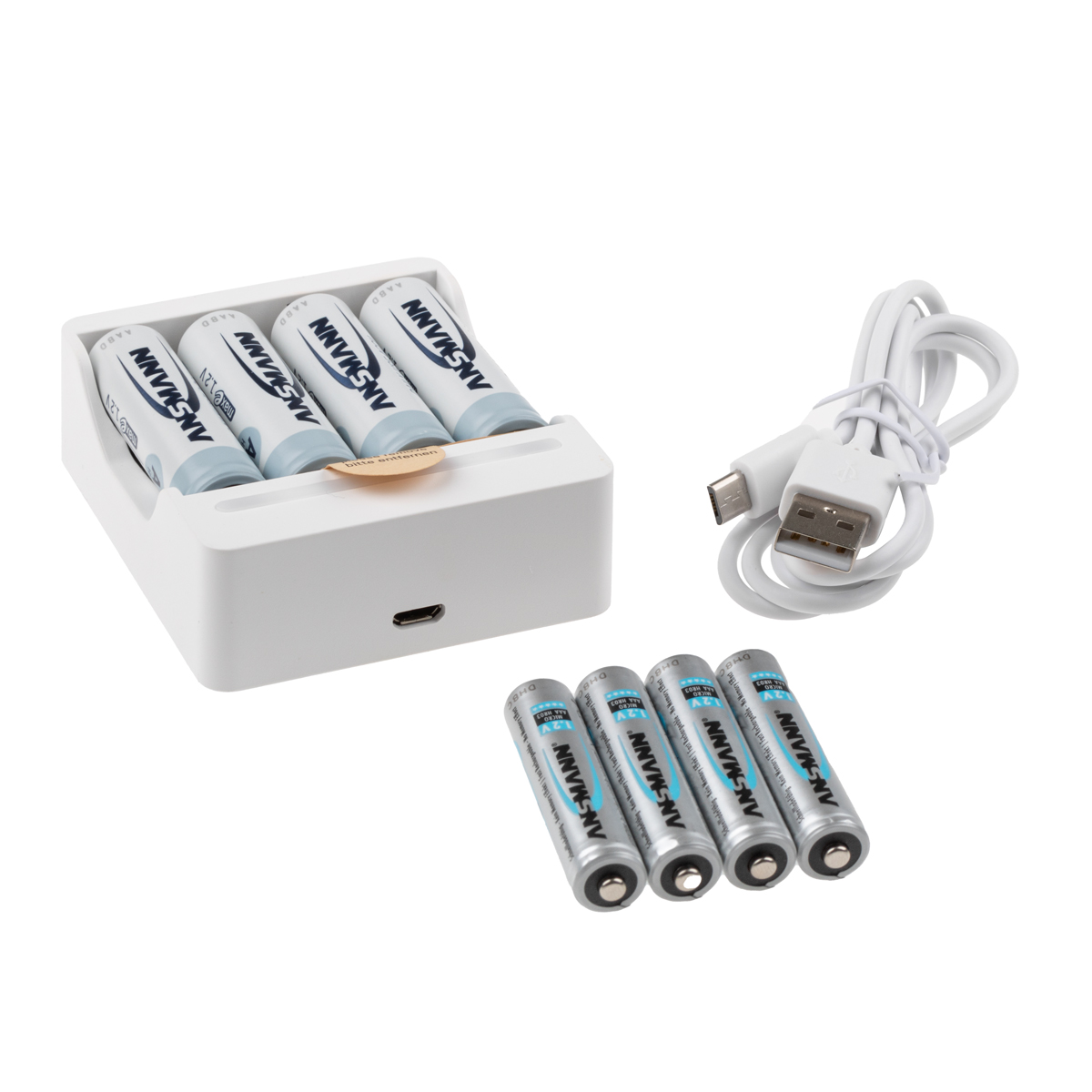 Ansmann Komplett Set: Ladegerät für USB Basic IV + 4x NiMh-Akku AA/1300mAh + 4x NiMh-Akku AAA/mAh 