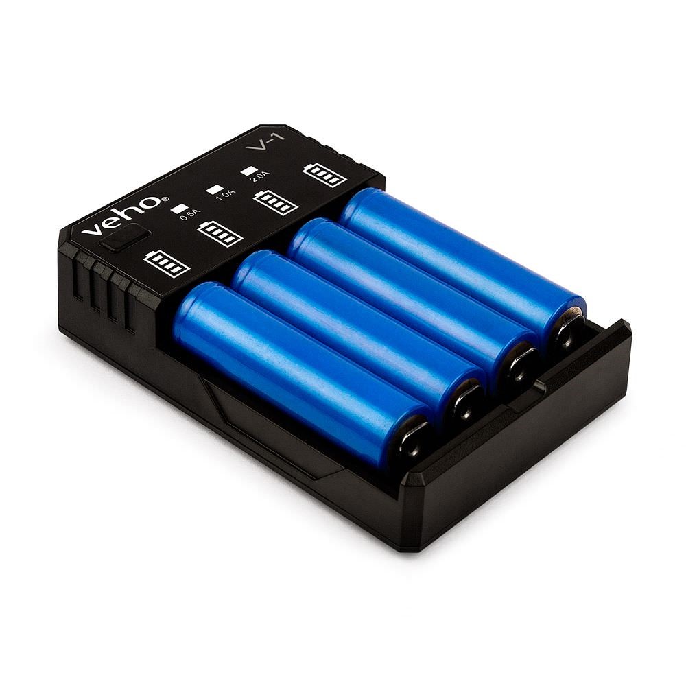 Veho VPP-011-V1 USB-Akkuladegerät mit LED Anzeige, 4 Kanäle, 2 A, mit Überladeschutz & Anti-Reverse-Ladeschutz