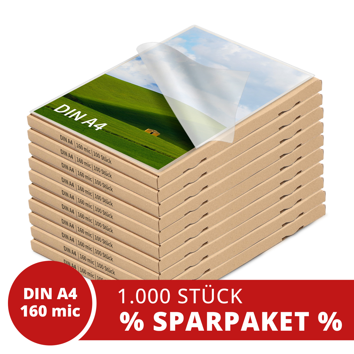 Laminiertaschen A4, 160 mic Spar-Pack aus 10 Kartons mit je 100 Stück