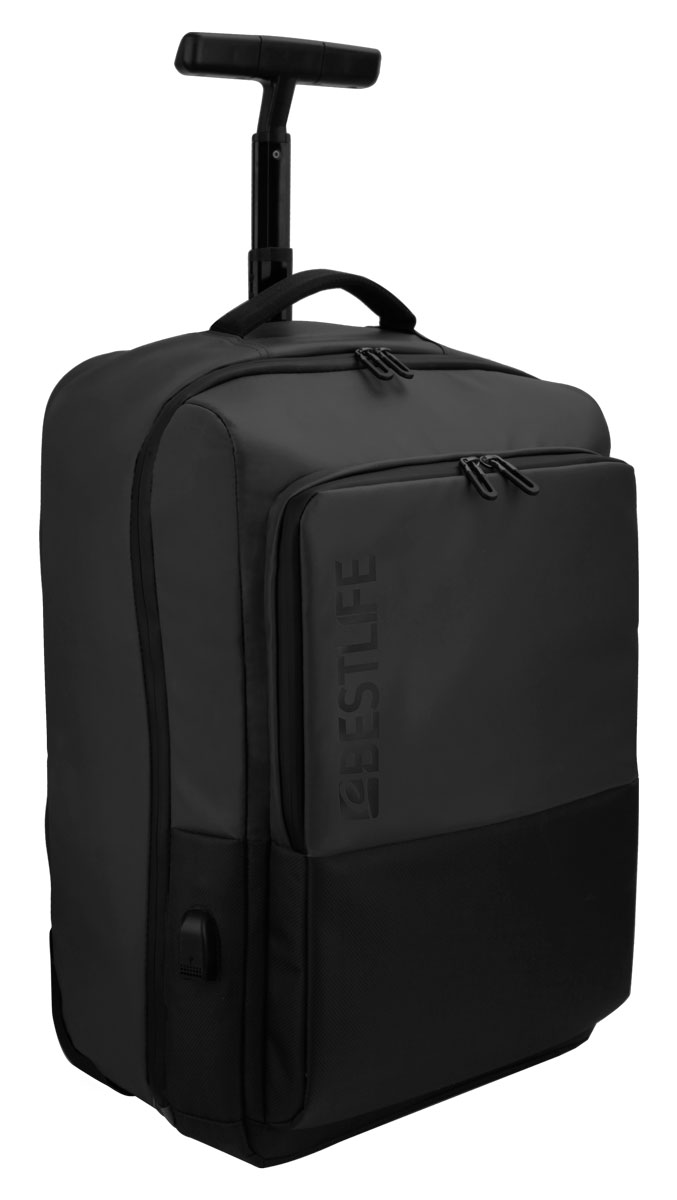 BestLife Trolley-Rucksack Neoton für Laptop bis 15,6'', schwarz, Hauptfach für A4, wasserabweisend USB Anschluss zum Laden, Volumen 38l