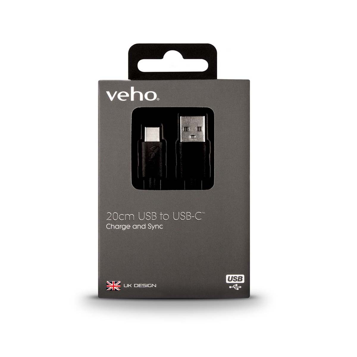 Veho VCL-002-C-20CM Ladekabel USB A zu USB C, 20cm, schwarz