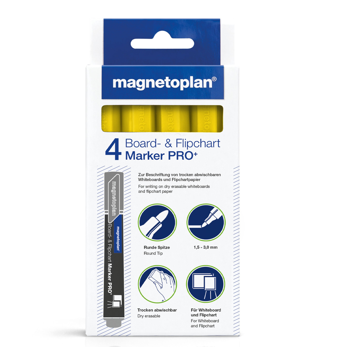 Magnetoplan 1228102 Board- und Flipchartmarker Pro+, gelb, 4 Stück