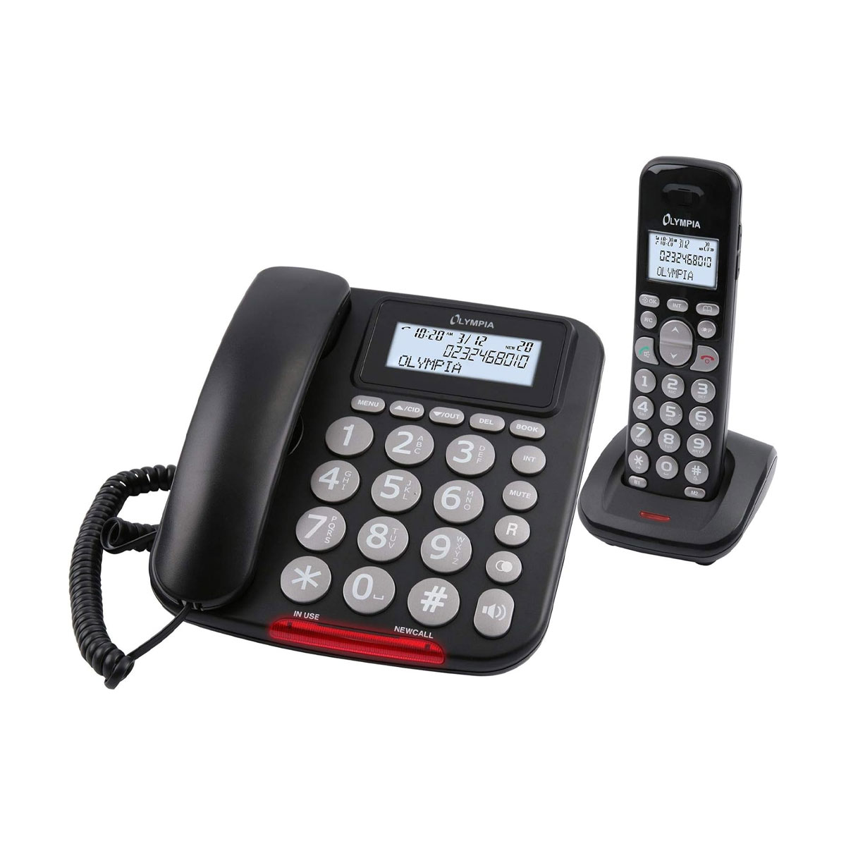 Olympia 5050 Combo DECT Telefon schwarz I Helle LED zur Anrufsignalisierung I Freisprechfunktion I Große Wahltasten I Hörgerätekompatibel