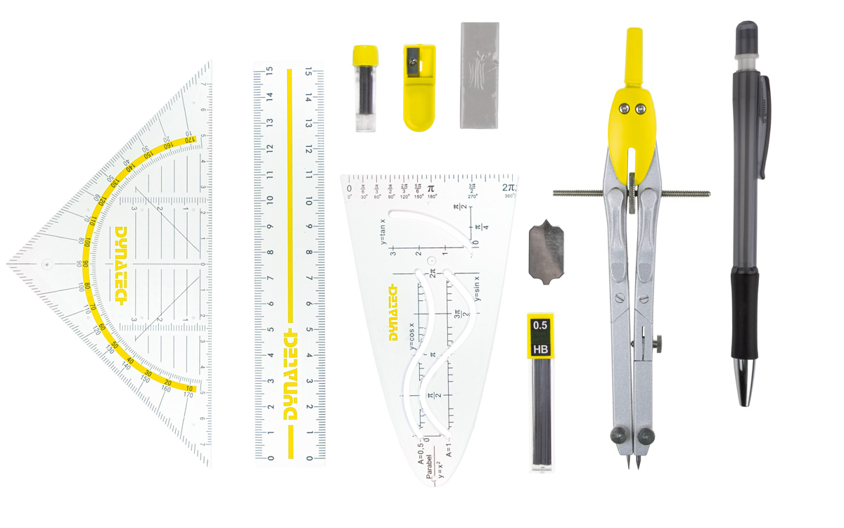 DynaTech Geometrie- und Zirkelset (13-teilig) Etui mit Reißverschluss in gelb