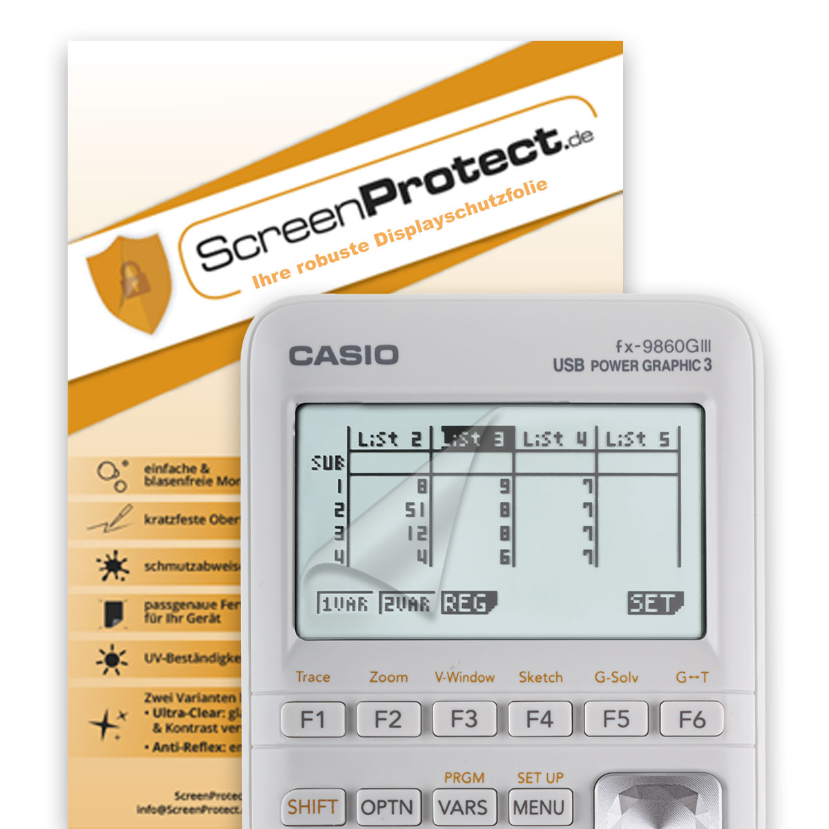 ScreenProtect Displayschutzfolie AntiReflex für Casio FX-9860GIII (Folie+Microfasertuch)