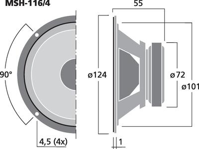 MONACOR MSH-116/4 Hi-Fi-Mitteltöner, 40 W, 4 O