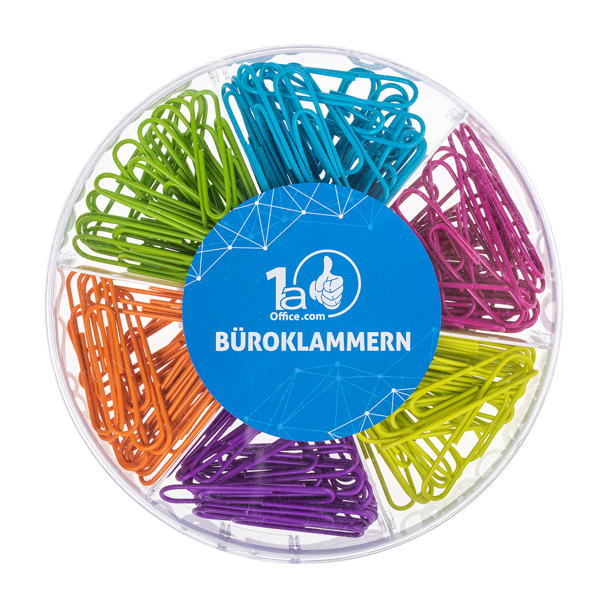 DynaTech Büroklammer 5cm, 150er Box sortiert in grün, blau, lila, pink, orange, gelb