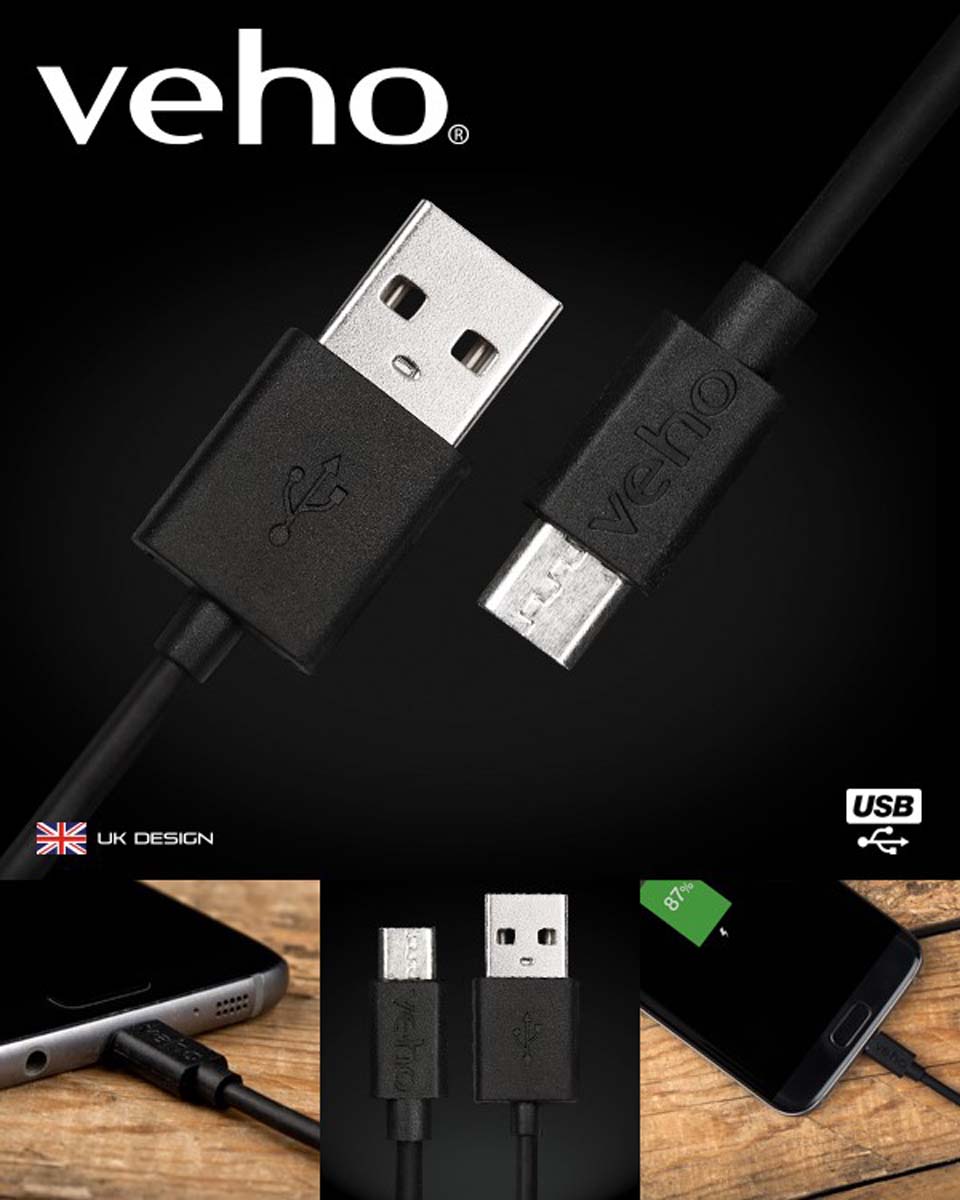 Veho VCL-001-M-20CM Ladekabel USB A zu Mirco-USB B, 20cm, schwarz