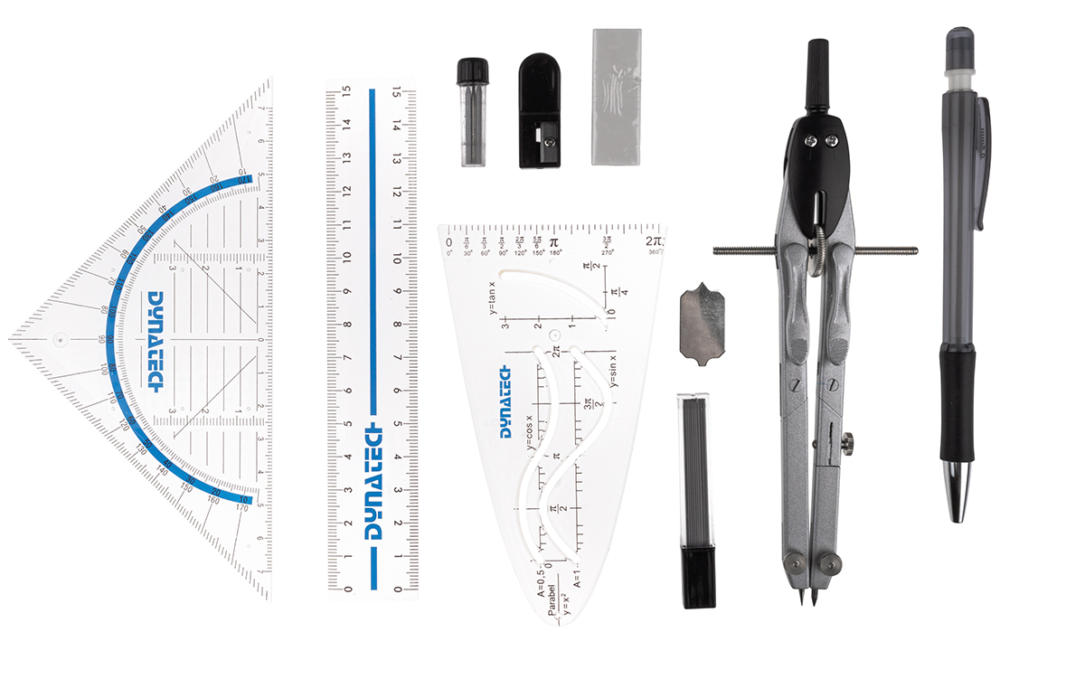 DynaTech Geometrie- und Zirkelset (13-teilig) Etui mit Reißverschluss in blau
