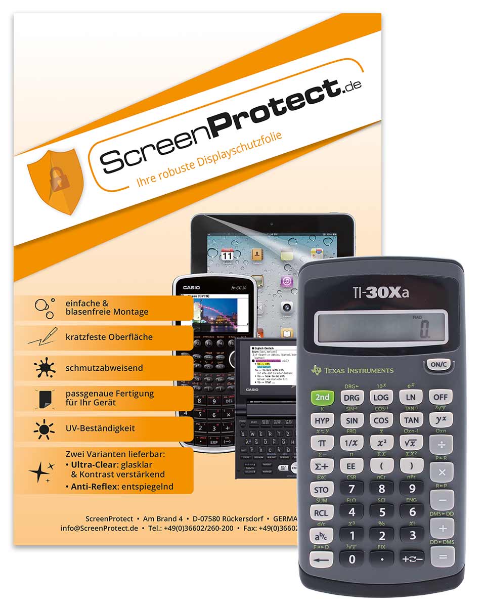 ScreenProtect Displayschutzfolie UltraClear für TI-30 eco RS + TI-30 Xa (Folie+Microfasertuch)