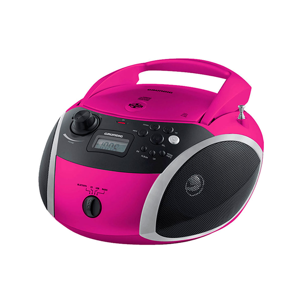 Grundig GRB 3000 BT pink, Tragbares CD-Radio | USB-Player | Streaming Bass Boost, MP3, WMA, Pink/Silver, 2x 1,5 Watt