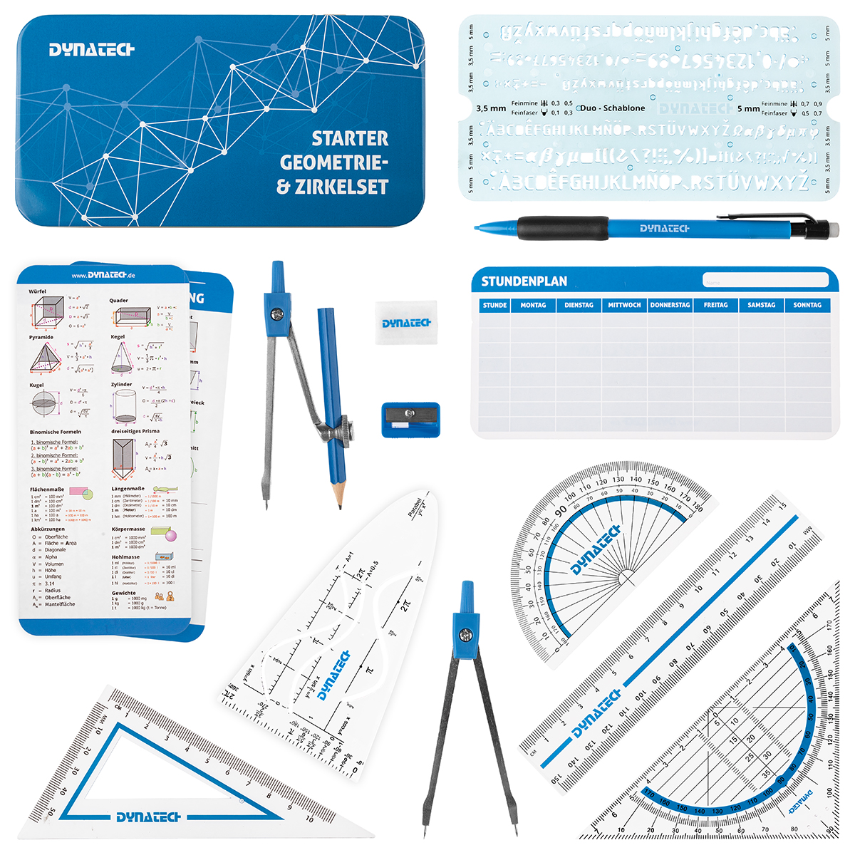 DynaTech Starter Geometrie-Set (14-teilig) in der Metallbox