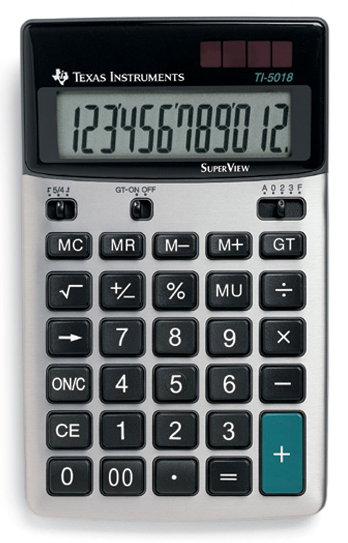 TI-5018 SV anzeigender Tischrechner Texas Instruments, 12-stelliges Display, Solar/Batterie 