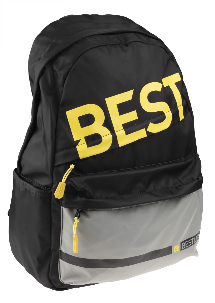 BestLife Schulrucksack für Laptop und Tablet bis 15,6 Zoll Smartphonefach schwarz / gelb