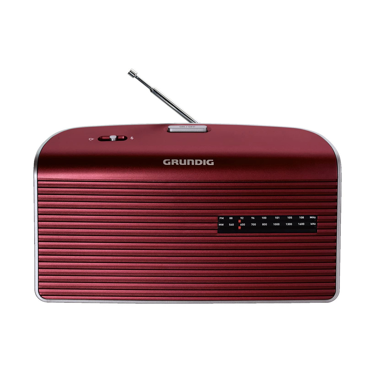 Grundig Music 60 Portables Radio rot/silber, UKW-/MW-Tuner, Netz- und Batteriebetrieb, Kopfhörerbuchse