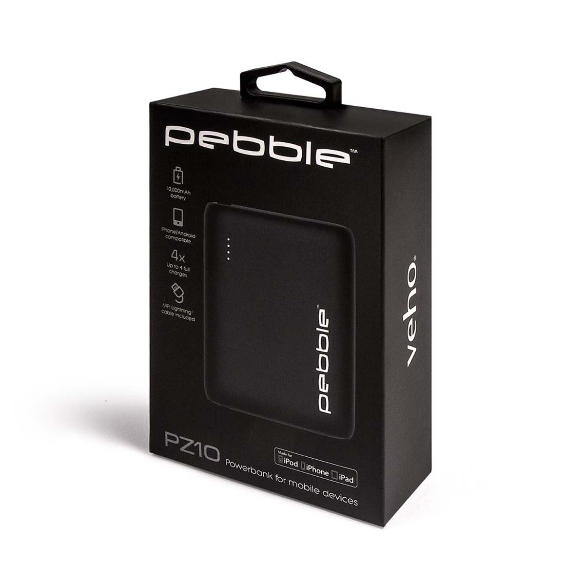 Veho VPP-115-PZ10-B Pebble PZ10 Power Bank 10000mAh, Lithium Polymer LiPo, schwarz