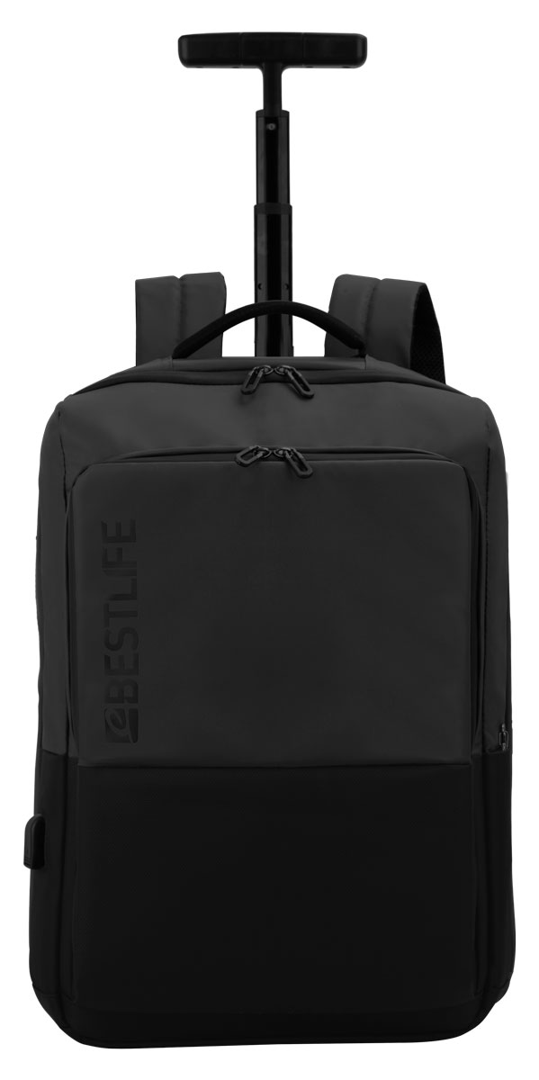 BestLife Trolley-Rucksack Neoton für Laptop bis 15,6'', schwarz, Hauptfach für A4, wasserabweisend USB Anschluss zum Laden, Volumen 38l