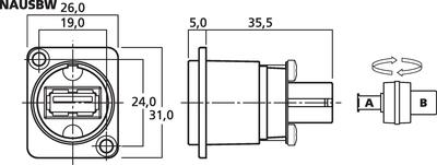 MONACOR NAUSBW USB-Durchgangs-Einbaubuchse