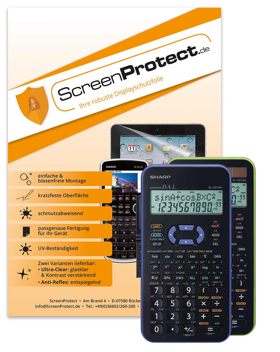 ScreenProtect Displayschutzfolie UltraClear für Sharp EL-531 XG & EL-531 XH (Folie+Microfasertuch)