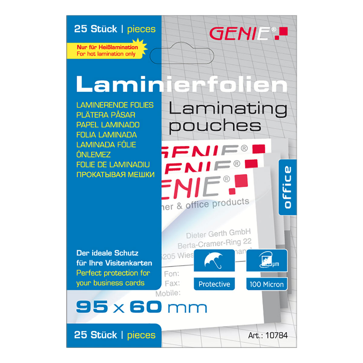 Laminiertaschen Visitenkarten, 25 Stück, 100mic 