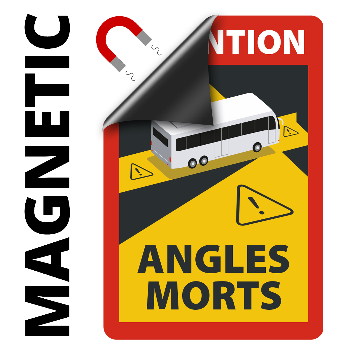 Angles Morts - Toter Winkel Hinweisschild für Bus/Wohnmobil magnetisch, A5, 4 Stück