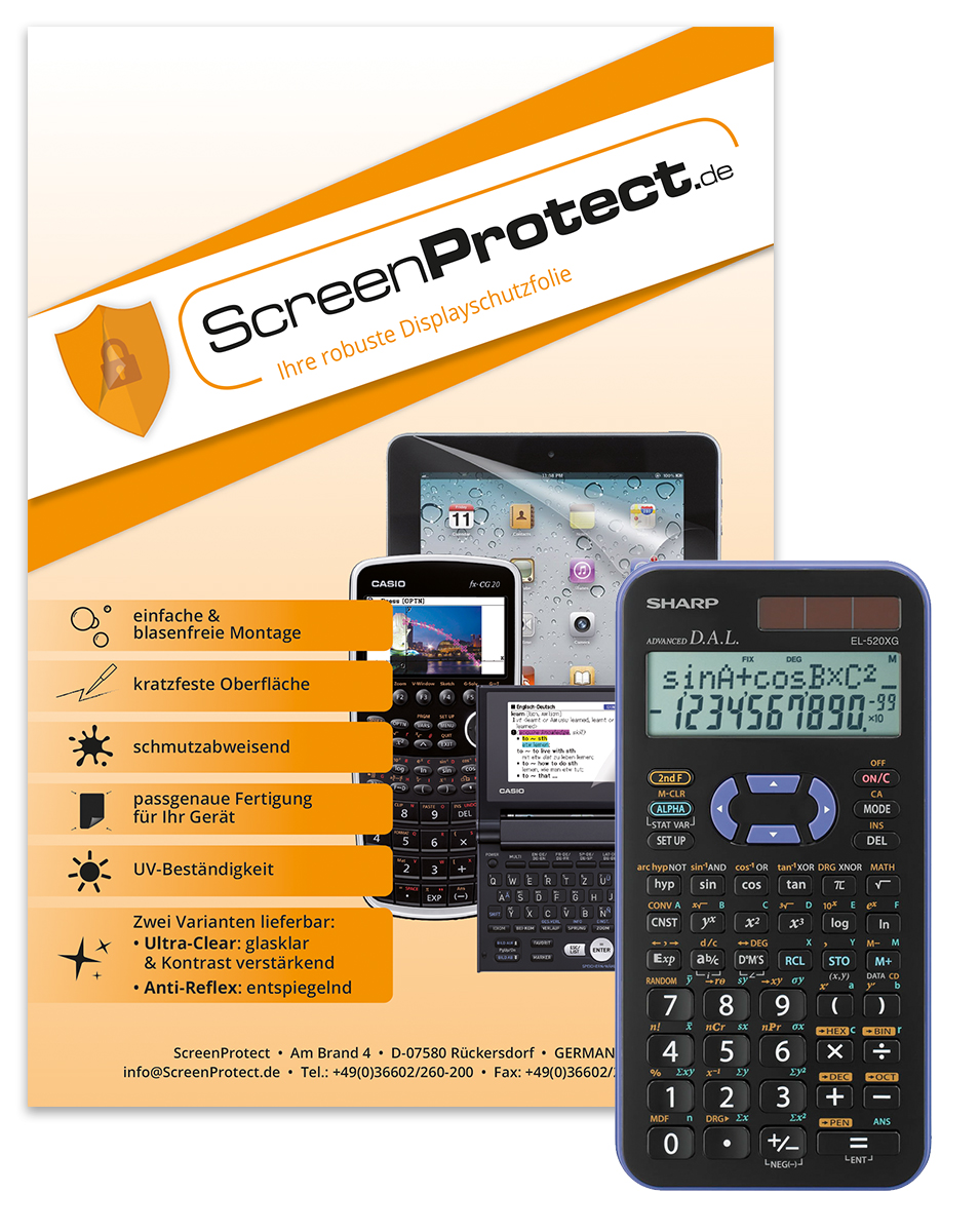 ScreenProtect Displayschutzfolie UltraClear für Sharp EL-520 XG (Folie+Microfasertuch)