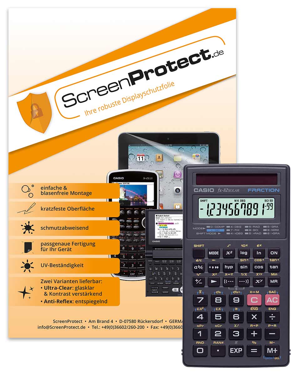 ScreenProtect Displayschutzfolie UltraClear für Casio FX-82 Solar (Folie+Microfasertuch)